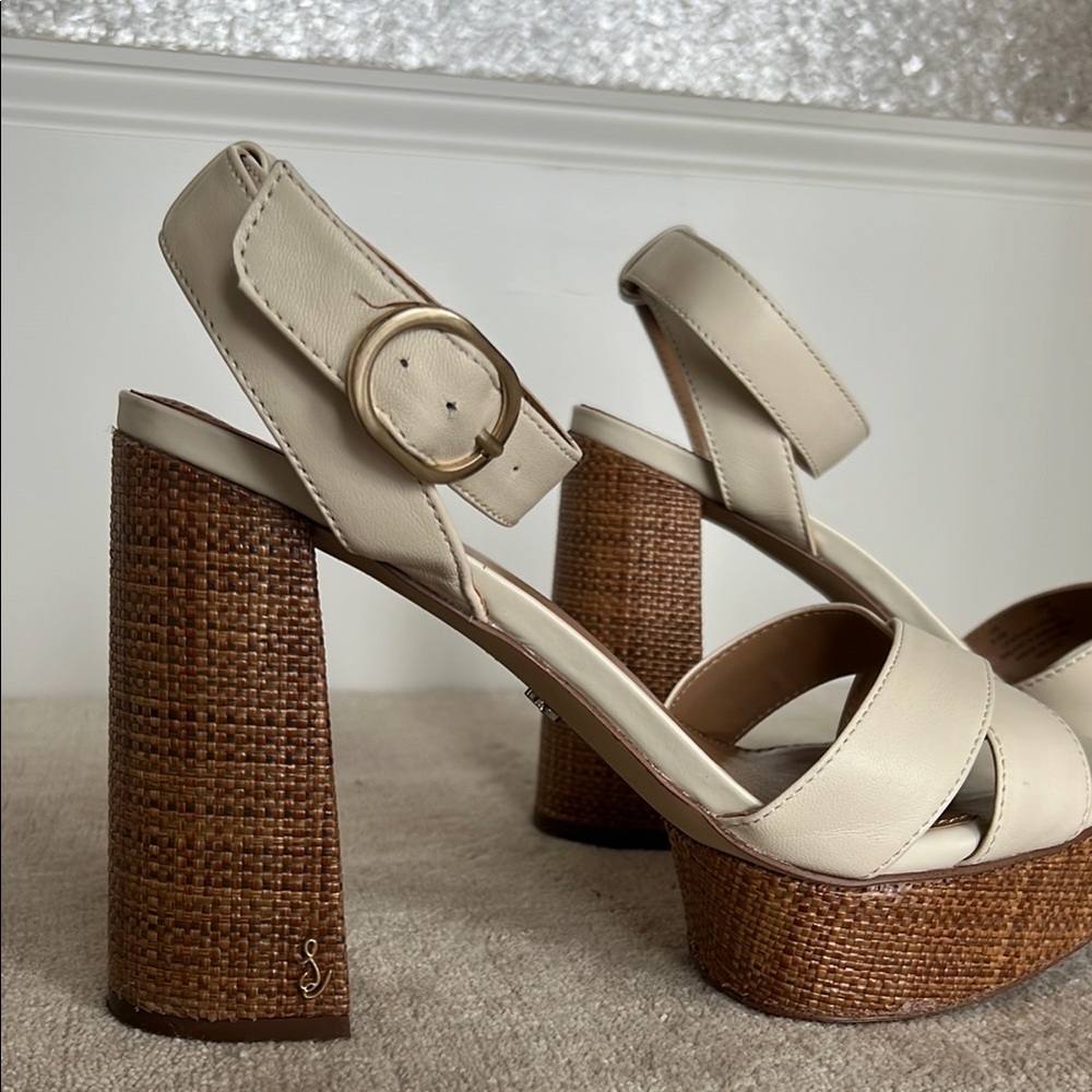Sam Edelman Nolita Criss Cross Front Ankle Strap-Ivory Platform Sandal size 8.5 - Picture 2 of 10